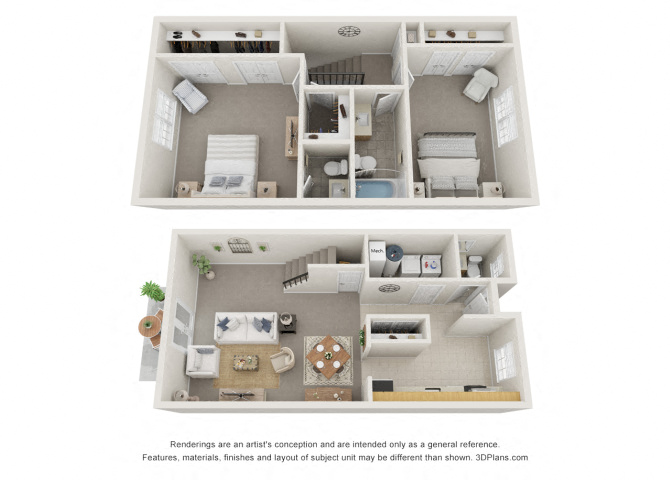 Floor plan for 2 beds, 1.5 baths, 1405 sqft